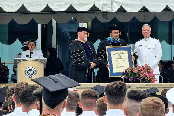 Evangelos Marinakis was honored with a doctorate at Massachusetts Maritime Academy for his long contribution to the shipping industry.