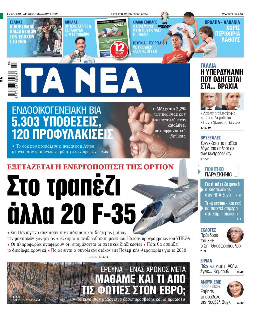 Στα «ΝΕΑ» της Τετάρτης: Στο τραπέζι άλλα 20 F-35