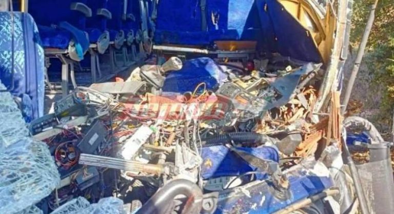 Κέρκυρα: Συνεθλίβη η θέση του οδηγού του τουριστικού λεωφορείου που «καρφώθηκε» σε νταλίκα (φωτογραφίες)