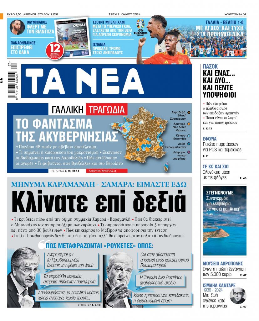 Στα «ΝΕΑ» της Τρίτης: Κλίνατε επί δεξιά