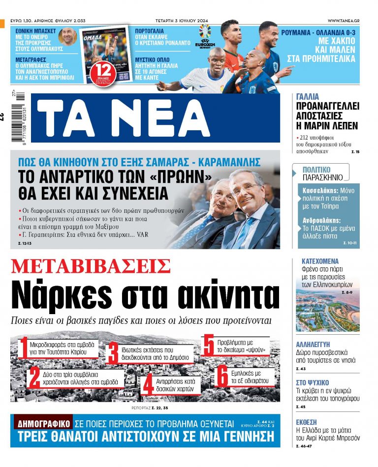 Στα «ΝΕΑ» της Τετάρτης: Νάρκες στα ακίνητα