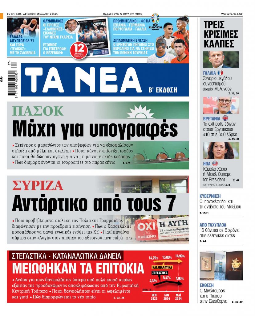 Στα «ΝΕΑ» της Παρασκευής: Μάχη για υπογραφές – Αντάρτικο από τους 7