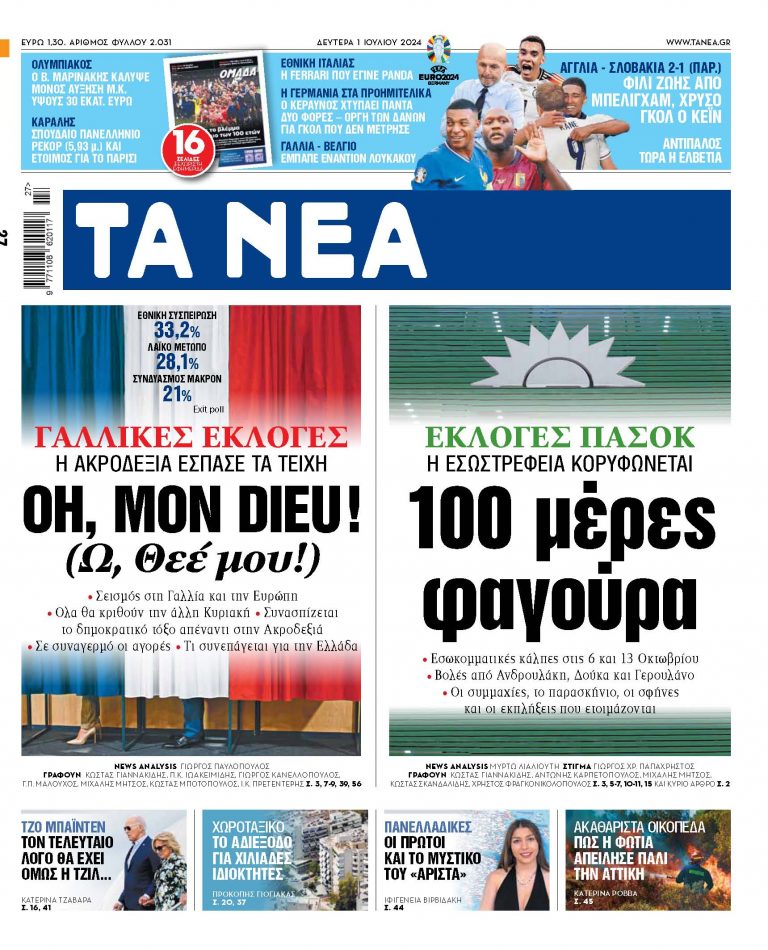 Στα «ΝΕΑ» της Δευτέρας: Oh, mon Dieu!