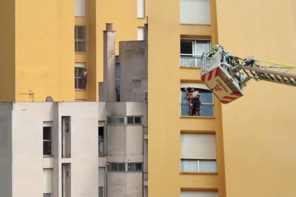Φωτιά σε πολυκατοικία στην Ισπανία – Πατέρας αγκαλιά με τον γιο του στέκονται στο περβάζι και περιμένουν βοήθεια