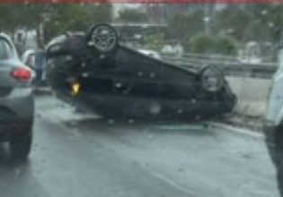 Τροχαίο στο Νέο Φάληρο – Καραμπόλα και ανατροπή οχήματος στη λεωφόρο Ποσειδώνος