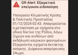 Ρόδος: Απαγόρευση μετακινήσεων με αυτοκίνητο για 24 ώρες