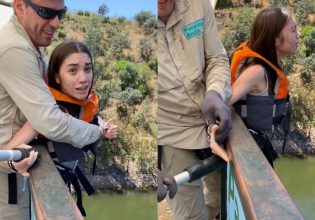 Εκπαιδευτής bungee jumping σπρώχνει νεαρή στο κενό ενώ εκείνη αντιστέκεται και ουρλιάζει από φόβο