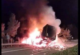 Τροχαίο με νταλίκα στην εθνική οδό – Κάηκε ολοσχερώς στο ύψος του Μαρτίνου