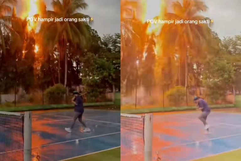 Η σοκαριστική στιγμή που κεραυνός πέφτει δίπλα σε τενίστρια και τυλίγει στις φλόγες δέντρο