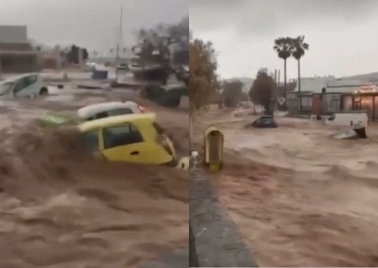 Κακοκαιρία: Ποτάμια οι δρόμοι στην Πάρο, παρασύρθηκαν οχήματα – Προβλήματα και στη Σύρο