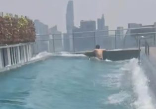 Μπανγκόκ: Άνδρας δίνει μάχη για να παραμείνει όρθιος σε πισίνα τη στιγμή του φονικού σεισμού