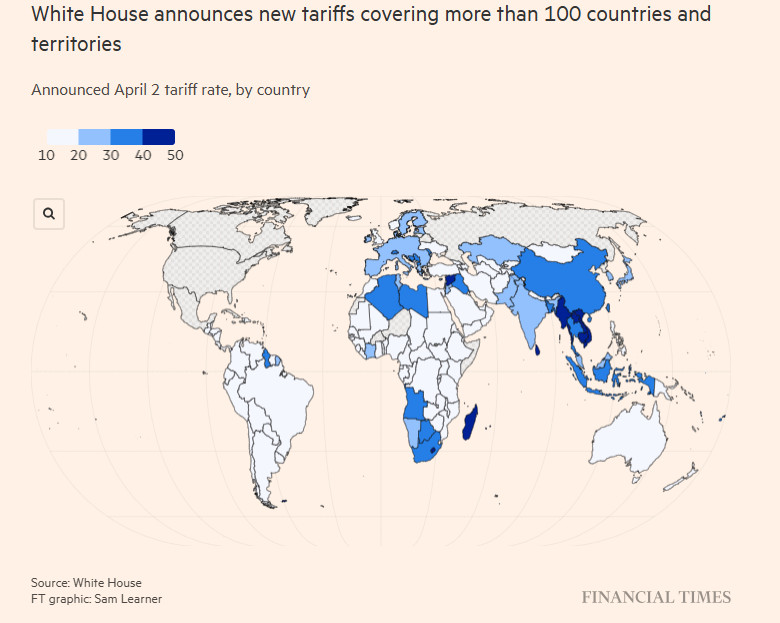 Οι χώρες που πλήττονται από τους δασμούς των ΗΠΑ. 