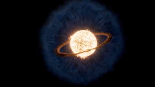 Αέριο και σκόνη που εκτινάχθηκαν από το άστρο κατά την πρόσκρουση σχημάτισαν έναν δακτύλιο που καταγράφηκε από το James Webb. Καλλιτεχνική απεικόνιση: NASA, ESA, CSA, Ralf Crawford (STScI)