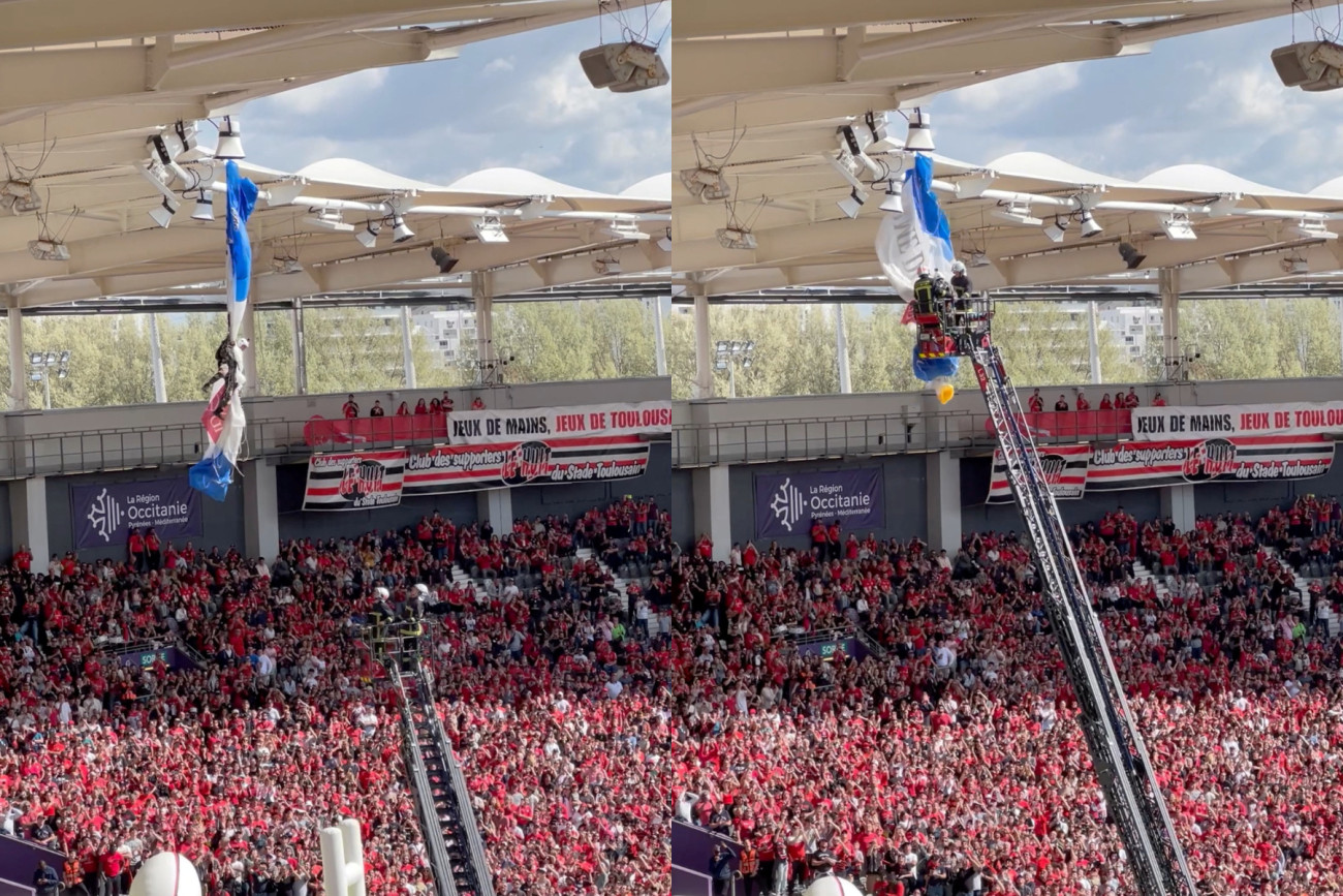 Αλεξιπτωτιστής μπλέχτηκε στο στέγαστρο σταδίου και κρεμόταν πάνω από τους θεατές