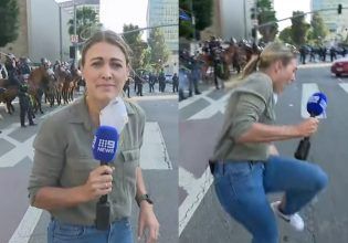 Λος Άντζελες: Η στιγμή που δημοσιογράφος δέχεται on air πλαστική σφαίρα κατά τη διάρκεια των διαδηλώσεων