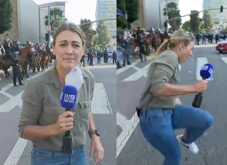 Λος Άντζελες: Η στιγμή που δημοσιογράφος δέχεται on air πλαστική σφαίρα κατά τη διάρκεια των διαδηλώσεων