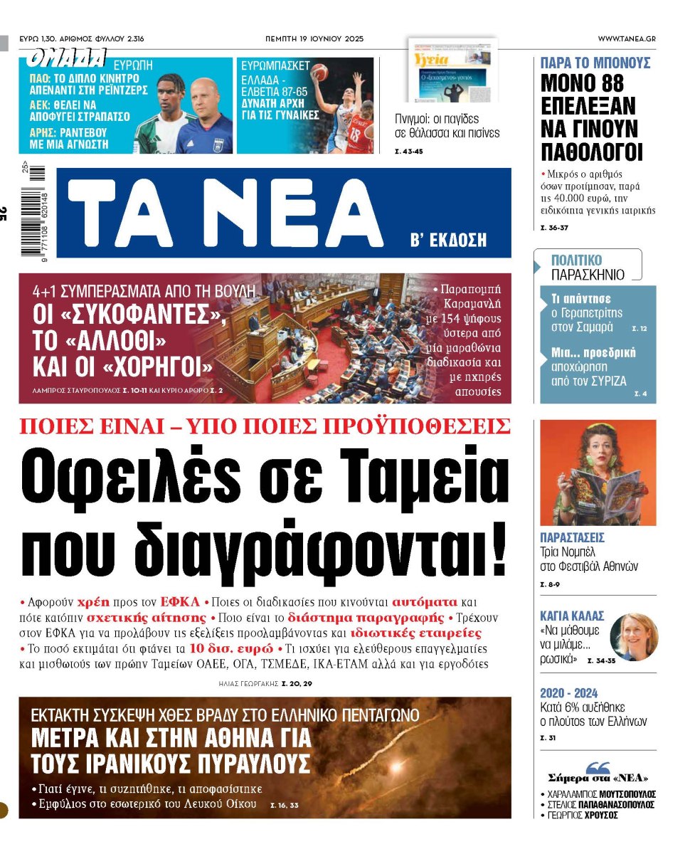 Στα «ΝΕΑ» της Πέμπτης: Οφειλές σε Ταμεία που διαγράφονται!