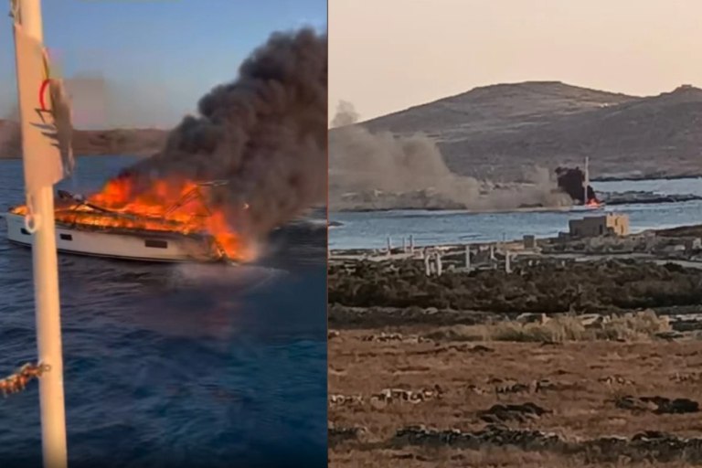Δήλος: Φωτιά ξέσπασε σε ιστιοφόρο με δύο επιβαίνοντες, έξω από το λιμάνι