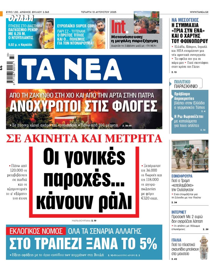 Στα «ΝΕΑ» της Τετάρτης: Οι γονικές παροχές… κάνουν ράλι