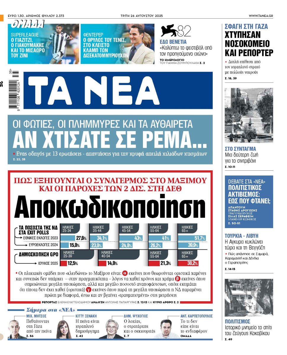 Στα «ΝΕΑ» της Τρίτης: Αποκωδικοποίηση