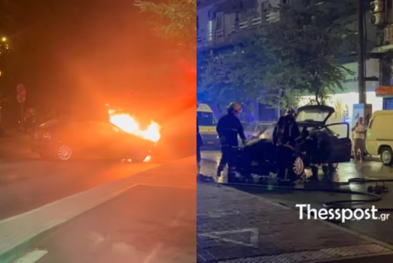 Θεσσαλονίκη: Αυτοκίνητο έπεσε σε βιτρίνα καταστήματος και πήρε φωτιά – Τραυματίας ο οδηγός