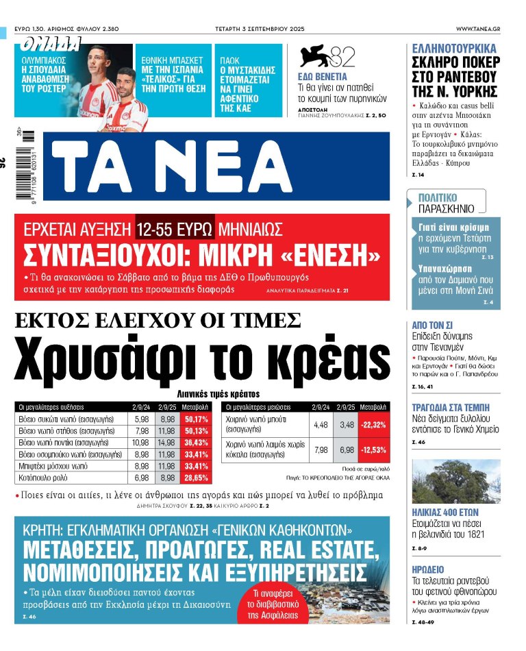 Στα «ΝΕΑ» της Τετάρτης: Χρυσάφι το κρέας
