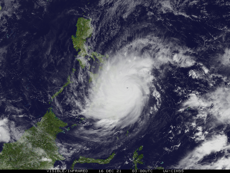 Ο τυφώνας Odette χτύπησε τις Φιλιππίνες στις 16 Δεκεμβρίου 2021 (SSEC/CIMSS, University of Wisconsin–Madison)