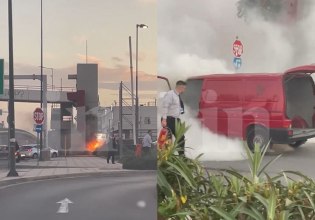 Φωτιά σε όχημα στον παράδρομο της λεωφόρου Κηφισού δίπλα στο εμπορικό κέντρο στο Αιγάλεω