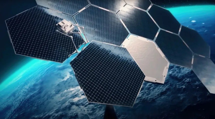 Καλλιτεχνική απεικόνιση της  Thales Alenia Space δείχνει πώς θα έμοιαζε ένα τροχιακό data center με ηλιακούς συλλέκτες