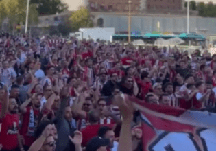 Οι οπαδοί του Ολυμπιακού «έντυσαν» στα «ερυθρόλευκα» τη Βαρκελώνη (vid)