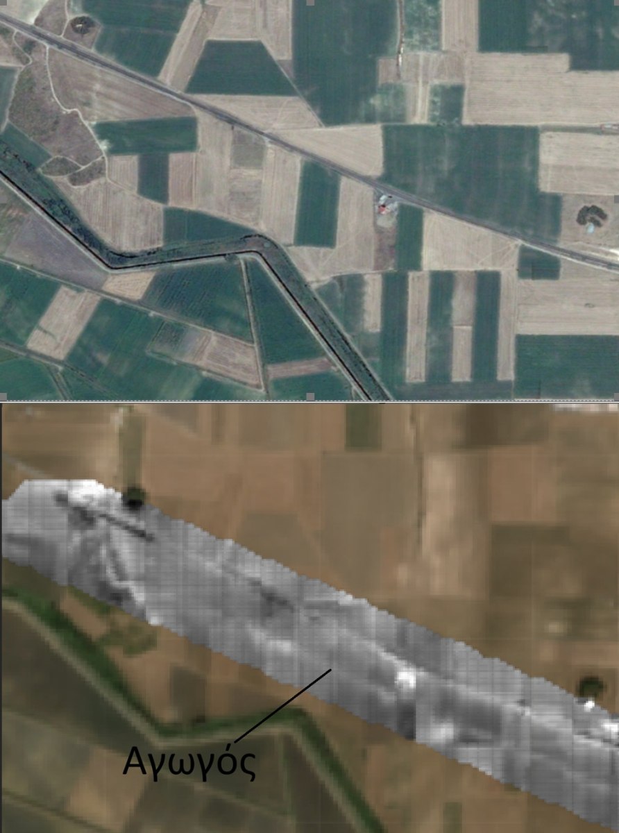 Τμήμα του υδαταγωγού της Αραβησσού που εντοπίστηκε σε δορυφορική εικόνα (ΕΥΑΘ)