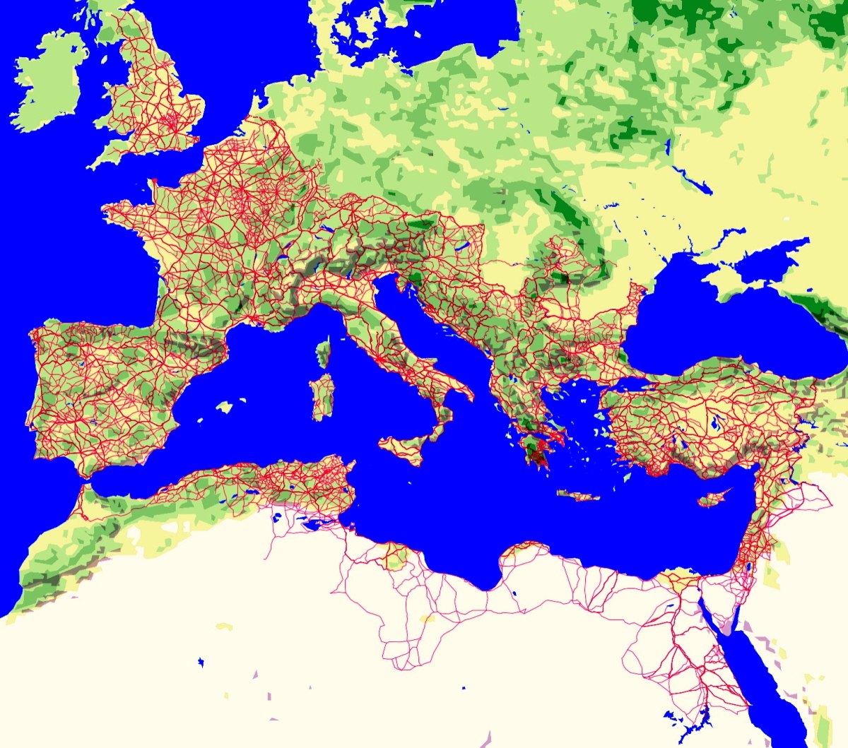 Το ρωμαϊκό δίκτυο το 150 μ.Χ, σύμφωνα με τη νέα μελέτη ( Itiner-e)