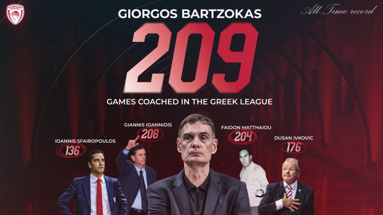 Ο Γιώργος Μπαρτζώκας έγραψε ιστορία στον πάγκο του Ολυμπιακού