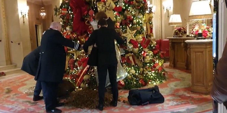 Ακτιβιστές διαμαρτυρήθηκαν αδειάζοντας κόπρανα κάτω από το Χριστουγεννιάτικο δέντρο του Ritz [βίντεο]