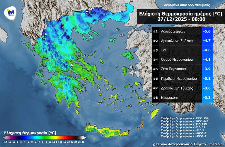 Καιρός: Παγετός και θερμοκρασίες κάτω από το μηδέν σε 53 περιοχές
