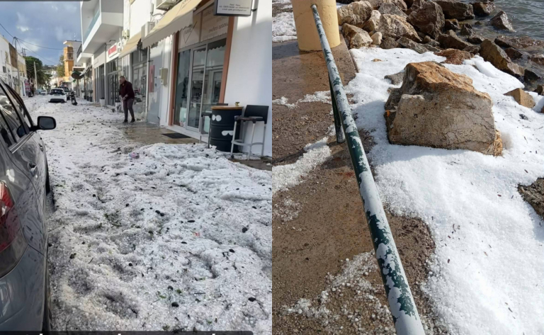 Λέρος: Ισχυρή χαλαζόπτωση στο νησί – Το «έστρωσε» ανήμερα των Χριστουγέννων