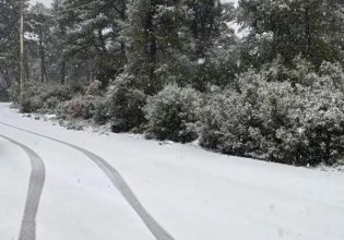 Χιονίζει στην Πάρνηθα – Κλειστός ο δρόμος από το καζίνο και πάνω