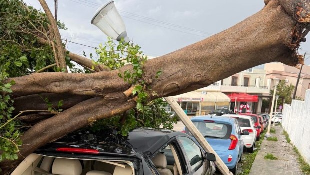 Κακοκαιρία Byron: Θυελλώδεις άνεμοι σφυροκόπησαν τη Ρόδο – Έπεσαν δέντρα, έσπασαν κάβοι πλοίου