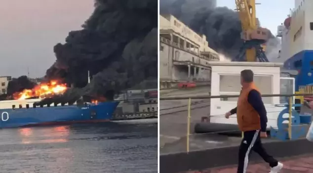 Τουρκικό πλοίο στις φλόγες μετά από ρωσική επίθεση στην Οδησσό