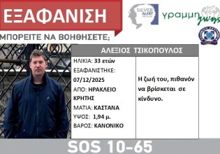 Ηράκλειο: Αγωνία για τον 33χρονο γιατρό που αγνοείται από τις 7 Δεκεμβρίου – Εκδόθηκε Silver Alert