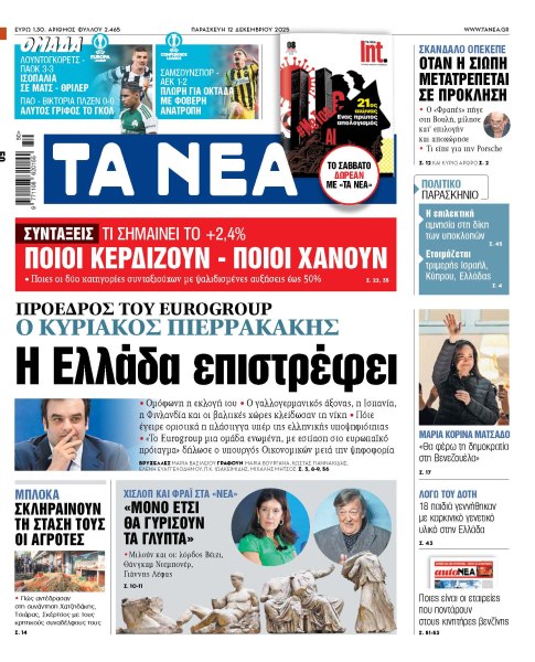 Στα «ΝΕΑ» της Παρασκευής: Η Ελλάδα επιστρέφει