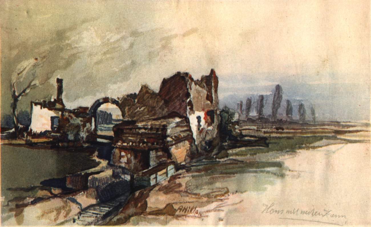 Σπίτι με λευκό φράχτη (1917), ακουαρέλα