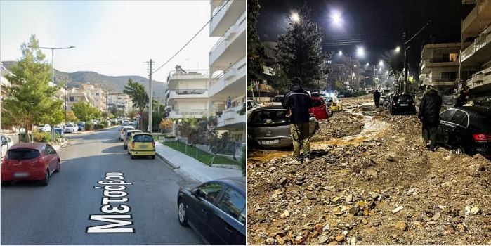 Καλλιάνος για κακοκαιρία: Το πριν και το μετά της οδού Μετσόβου στην Άνω Γλυφάδα – «Μυρίζει πόλεμο, δεν υπερβάλλω»