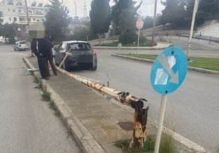 Ρόδος: Κολώνα φωτισμού έπεσε σε διερχόμενο ΙΧ που περίμενε στο φανάρι – Από τύχη γλίτωσε ο οδηγός