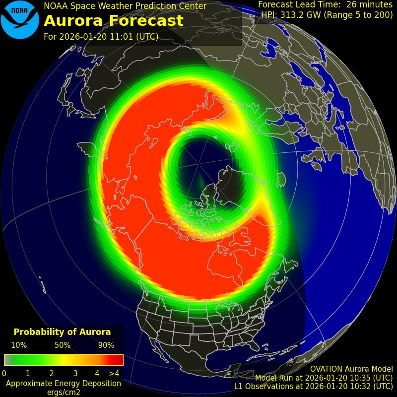 Το σέλας αναμενόταν να γίνει ορατό στις βόρειες και κεντρικές ΗΠΑ τη νύχτα της Δευτέρας, πρωί της Τρίτης ώρα Ελλάδας (NOAA)