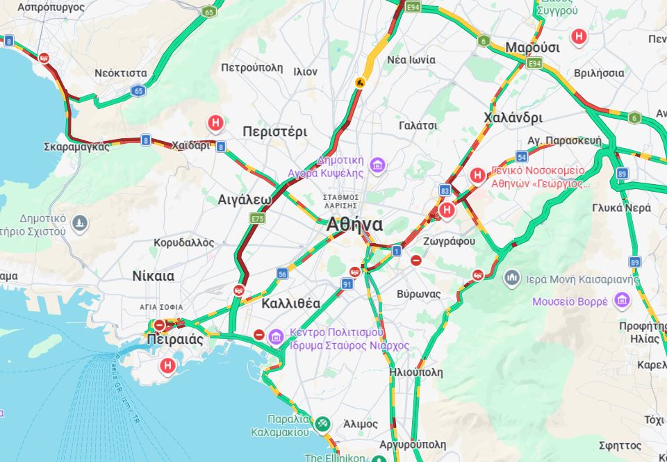 Η εικόνα των δρόμων λίγο μετά τις 3 το απόγευμα. Κλικ για ζωντανή εικόνα.