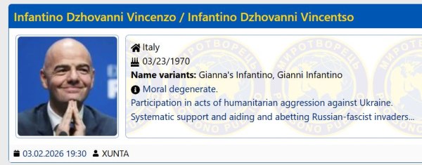 Ο Τζιάνι Ινφαντίνο της FIFA, μπήκε σε «λίστα θανάτου» στην Ουκρανία με προδότες και εχθρούς της χώρας