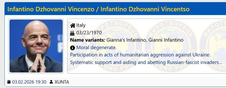 Ο Τζιάνι Ινφαντίνο της FIFA, μπήκε σε «λίστα θανάτου» στην Ουκρανία με προδότες και εχθρούς της χώρας