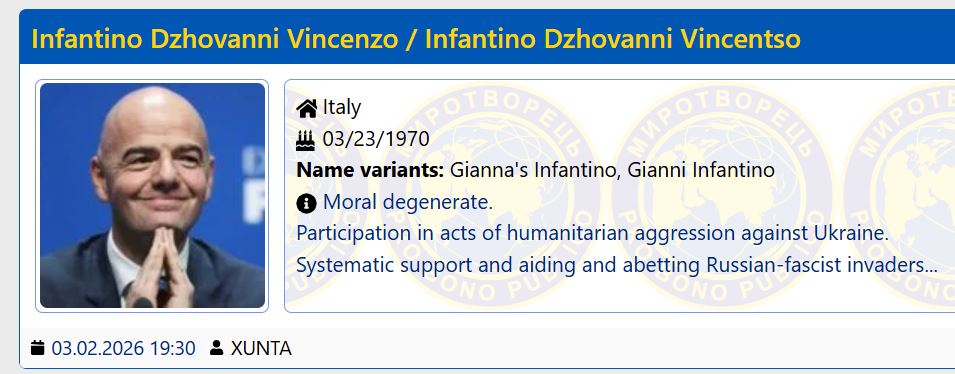 Ο Τζιάνι Ινφαντίνο της FIFA, μπήκε σε «λίστα θανάτου» στην Ουκρανία με προδότες και εχθρούς της χώρας