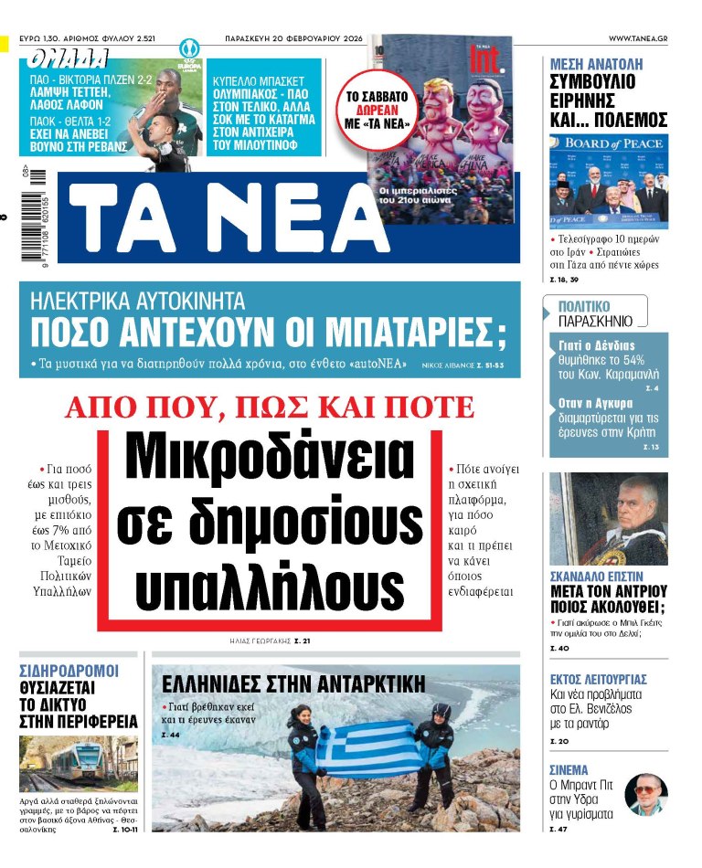 Στα «ΝΕΑ» της Παρασκευής: Μικροδάνεια σε δημoσίους υπαλλήλους